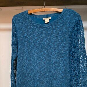 Lucky Brand Blue Crochet Sleeve Layered Sweater - Size M